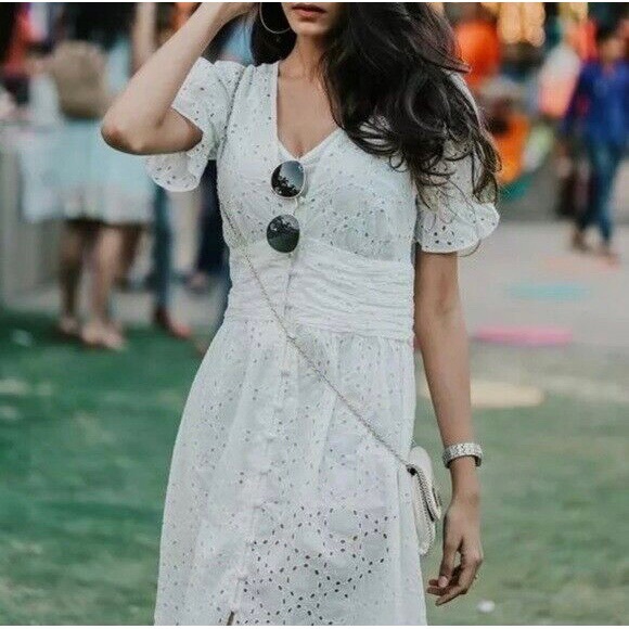 ZARA OPENWORK EMBROIDERY LACE MIDI DRESS - Picture 6 of 6